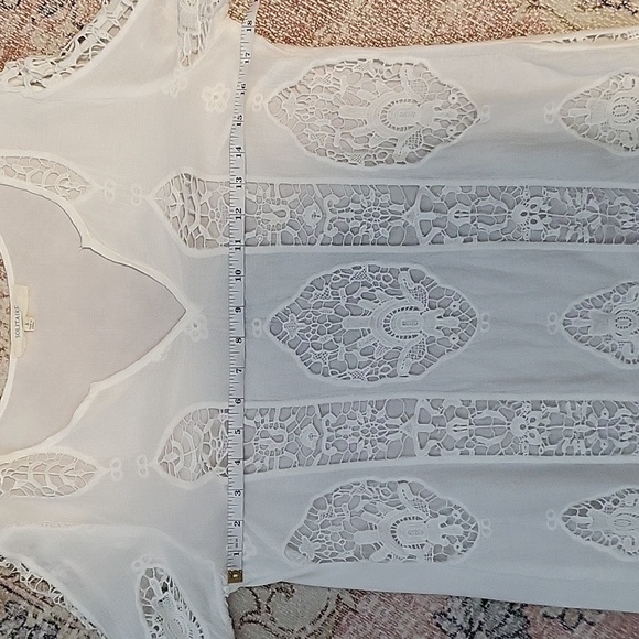 Solitaire Swim Unlined White Crochet Front 3/4 Sleeve Cotton Cover-Up Size S - Picture 10 of 11